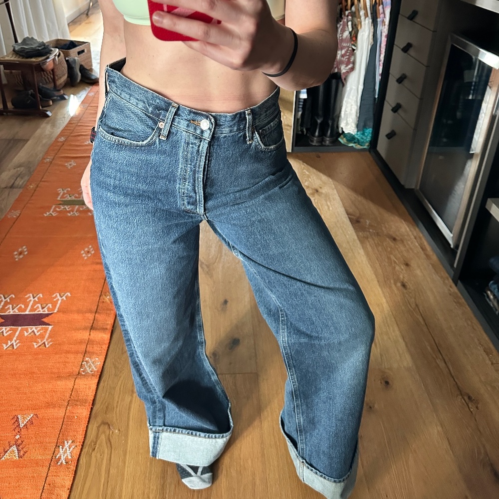 AGOLDE Wide-leg cuffed Dame jeans, Size 28